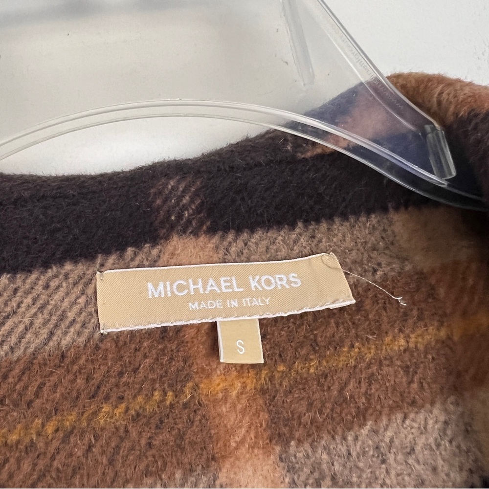 Michael Kors Collection Plaid Wool Hooded Cape Coat - Picture 5 of 6